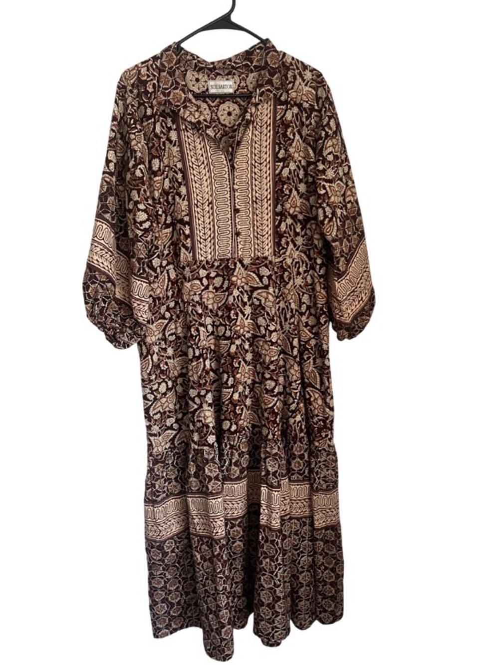 Sue Sartor Brown Floral Print Maxi Dress Women's Size XL